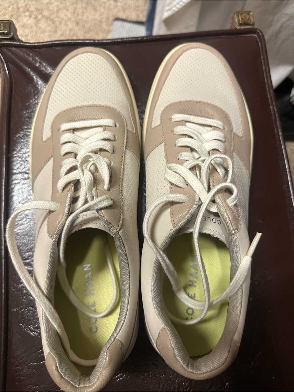 Cole Haan Neutral Beige and Cream Leather Lace-Up Sneakers size 11 great